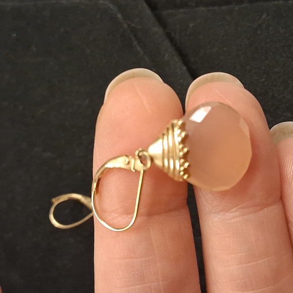 14K Pink Quartz Dangle Earrings - Picture 3 of 4